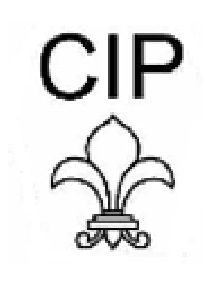 Značka: nápis CIP nad stylizovaným liliovým květem
