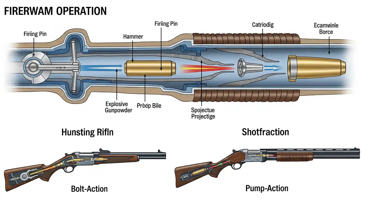 Diferentes tipos y mecanismos de armas de fuego