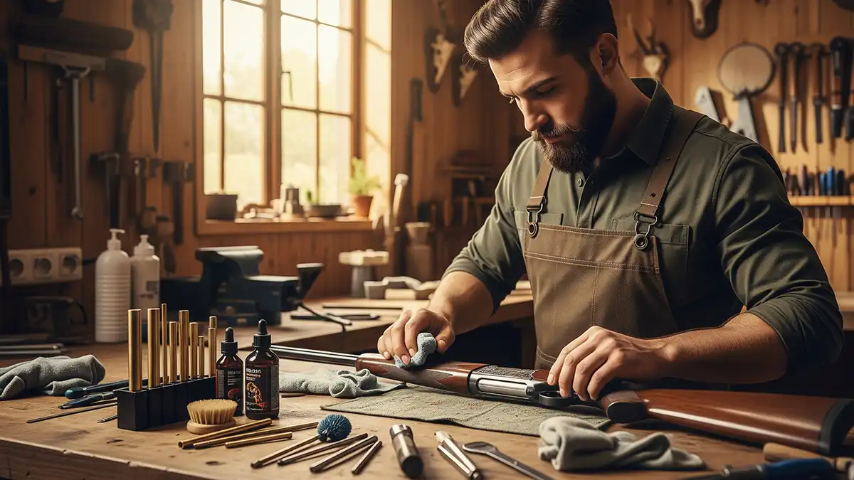 Proceso profesional de limpieza y mantenimiento de armas de caza
