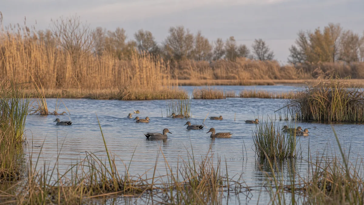 Obhospodařovaný mokřad pro gadwall s útočištěm a krmnými plochami