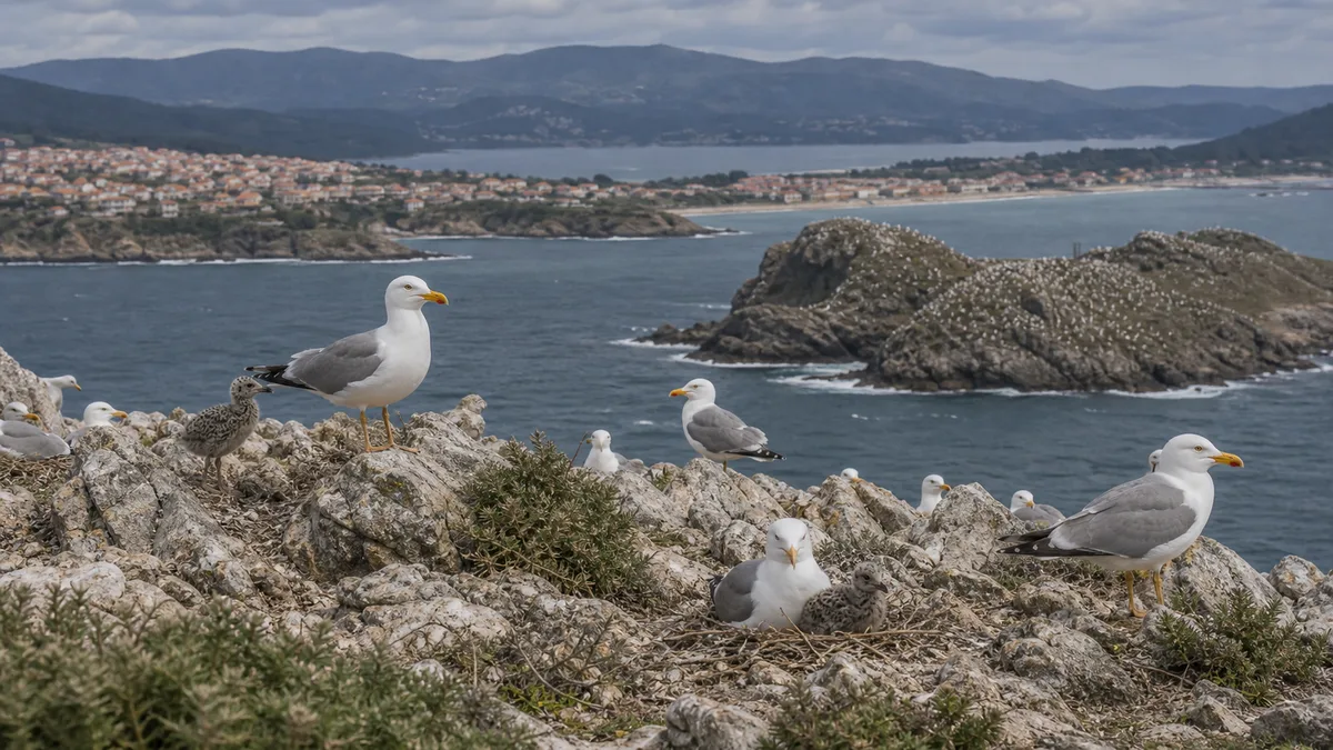 Colonia costera de gaviota patiamarilla en roquedos e islas