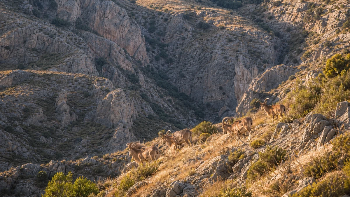Hábitat rocoso y escarpado del arruí en montaña seca