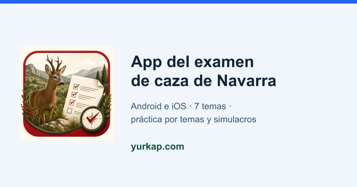 Tarjeta de la app del examen de caza de Navarra para Android e iOS
